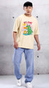 Men Beige Cotton Printed Aesthetic Oversized T shirt for Men