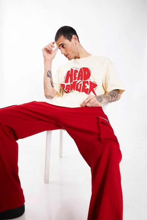 Men Beige Cotton Banger Printed Baggy Oversized T shirt for Men