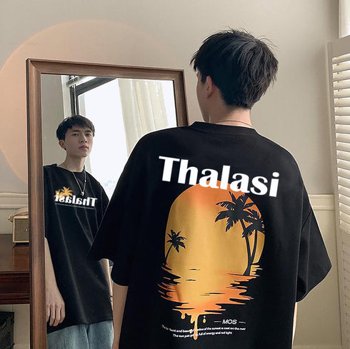 Thalasi Summer Cotton Beach Back Printed Oversized Tshirt for Men