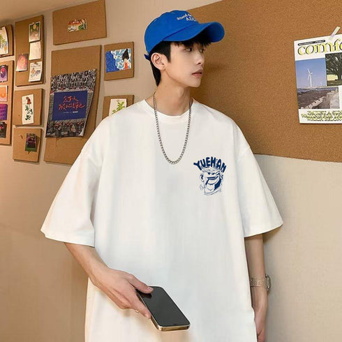 Korean Back Printed White Oversized T shirts for Men