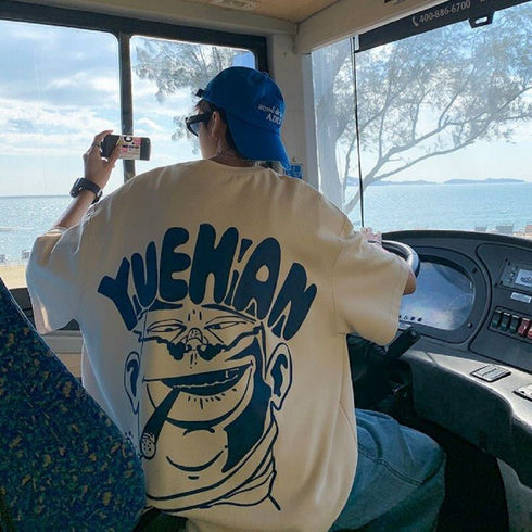 Korean Back Printed White Oversized T shirts for Men