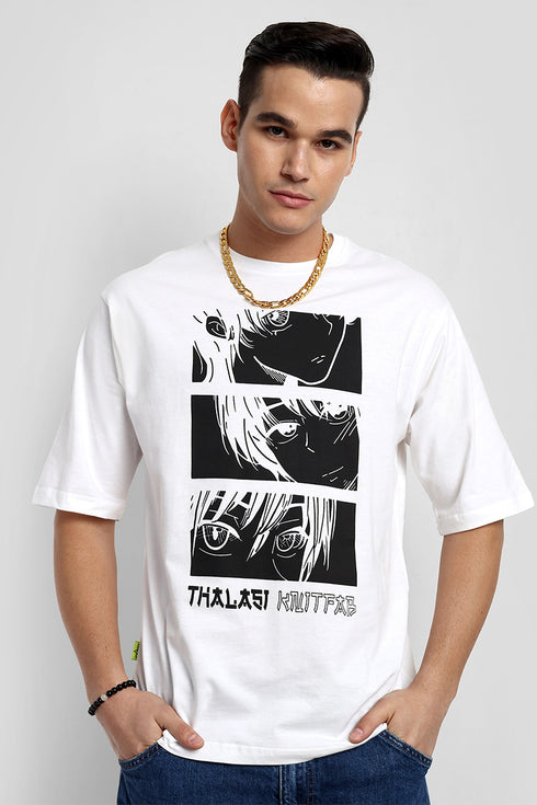 Men White Anime Oversized Baggy Fit T-Shirt