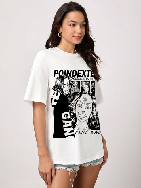 Poindexter Design: Women Oversized Anime White T-shirt