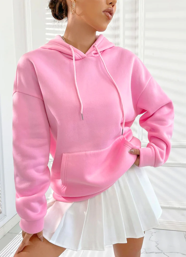 Women Back Printed Pink Sweatshirts with Hoodies for Winter