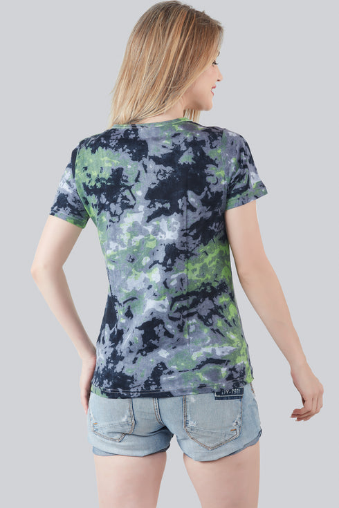 Women Printed Cotton Tie Dye T-shirt - Multicolored T-shirt