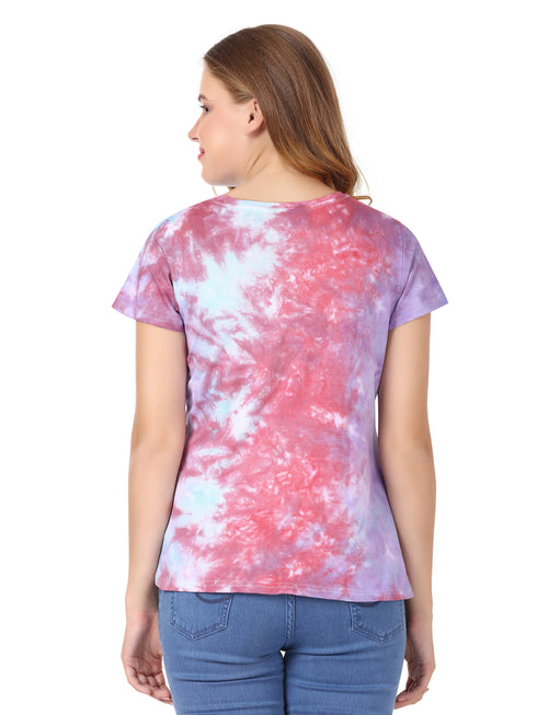 Women Cotton Tie Dye T-shirt For Women - Pink T-shirt