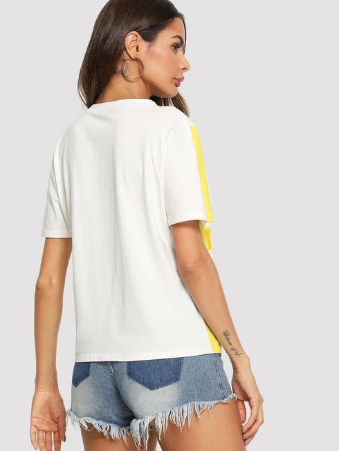 Womens Oversized Printed Yellow Cotton T-shirts