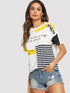 Womens Oversized Printed Yellow Cotton T-shirts