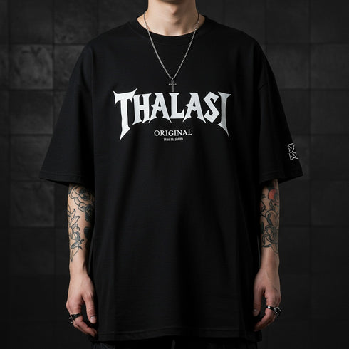 THALASI Men Cotton EYEBAL THALASI Black Printed Aesthetic Oversized Tshirt for Men