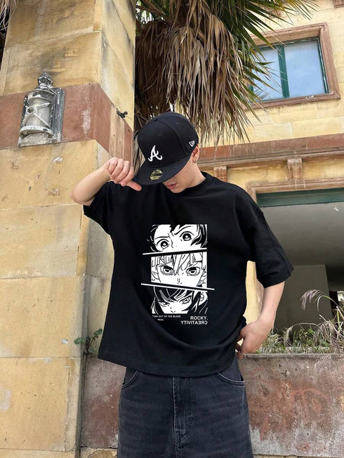 Black Anime Oversized T-shirt for Men