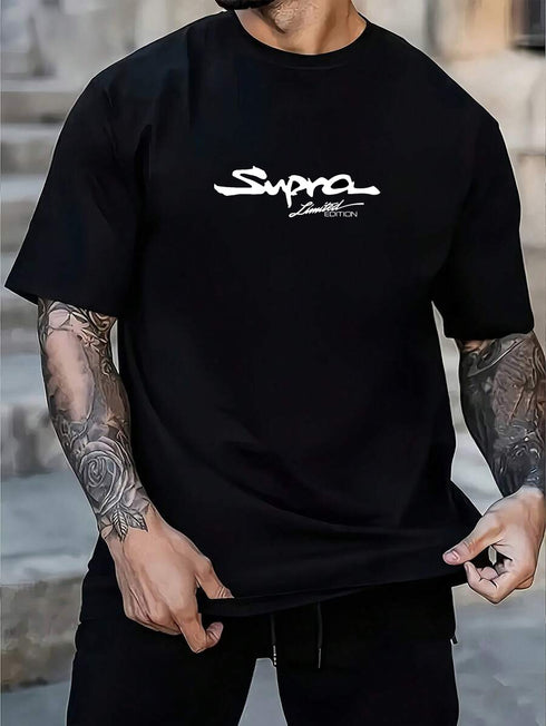 THALASI Men Cotton Supra Black Printed Aesthetic Oversized Tshirt for Men