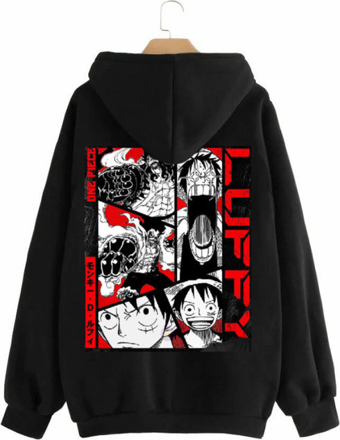 Black Hoodies : Luffy Back Printed Anime Hoodies for Men