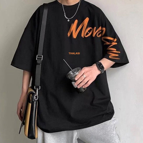 Korean Style Black Anime Oversized T Shirts for Men