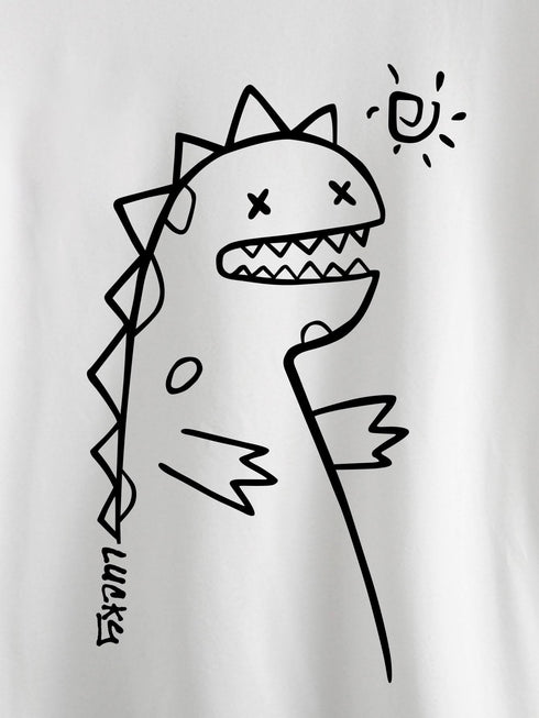 Men's Oversized White T-Shirt with Cartoon Print