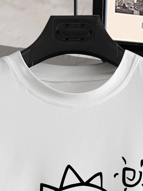 Men's Oversized White T-Shirt with Cartoon Print