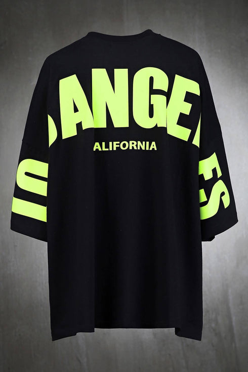 Men's Back Printed Los Angel Oversized Black T-shirt