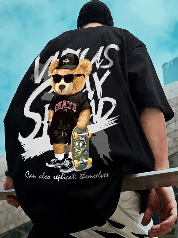 TEDDY BACK PRINT BLACK OVERSIZED MENS T SHIRT
