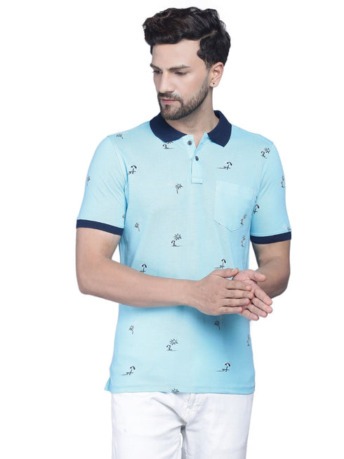Mens Half Sleeve Printed Polo T shirt with Collar