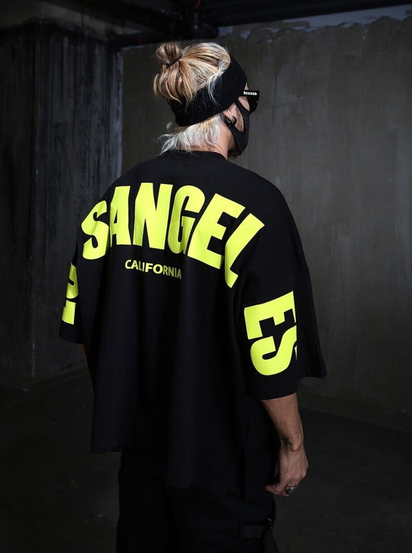 Men's Back Printed Los Angel Oversized Black T-shirt