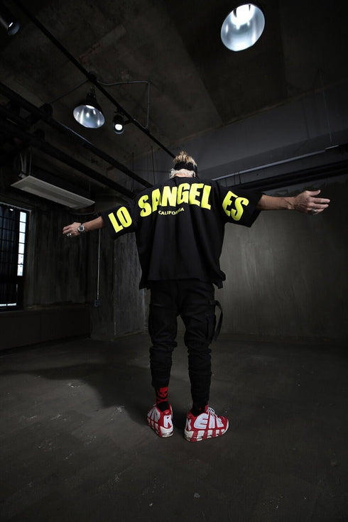 Men's Back Printed Los Angel Oversized Black T-shirt