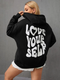 Women Love Back Printed Black Hoodies