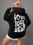 Women Love Back Printed Black Hoodies