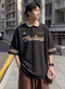 THALASI Men's Black Oversized Polo T-Shirt | Streetwear Typography Tee