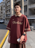 THALASI Men's Black Oversized Polo T-Shirt | Streetwear Typography Tee