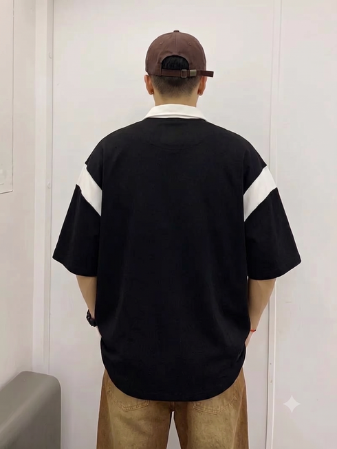 THALASI Men's Varsity 'Boaster' Polo Graphic T-Shirt | Black Streetwear