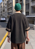 THALASI Men's Black Oversized Polo T-Shirt | Streetwear Typography Tee