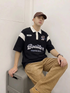 THALASI Men's Varsity 'Boaster' Polo Graphic T-Shirt | Black Streetwear