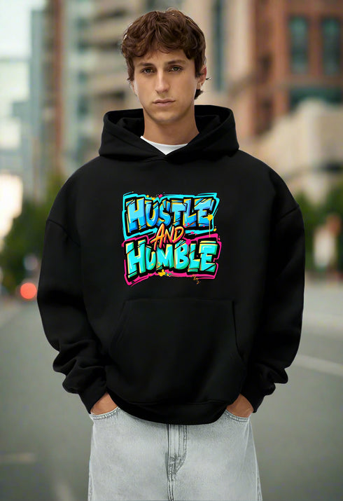 Rapper Vibe: Hustle Hip-Hop Printed Black Hoodies for Men