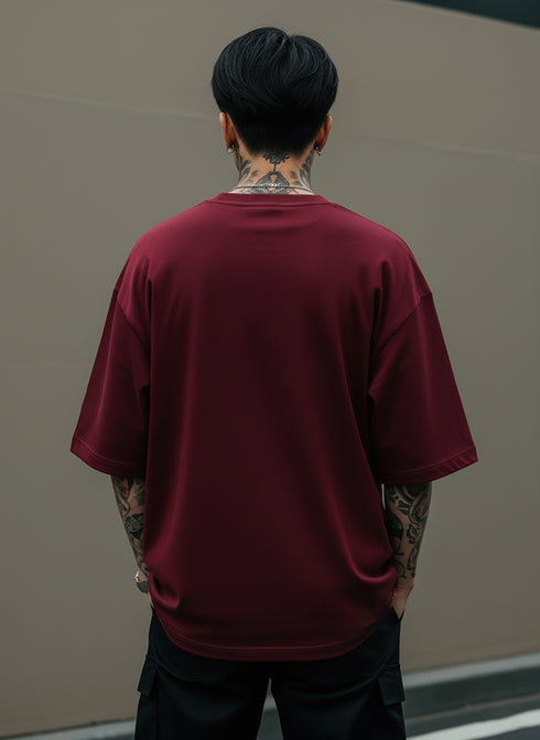 THALASI Men Cotton TK THALASI Maron Printed Aesthetic Oversized Tshirt for Men