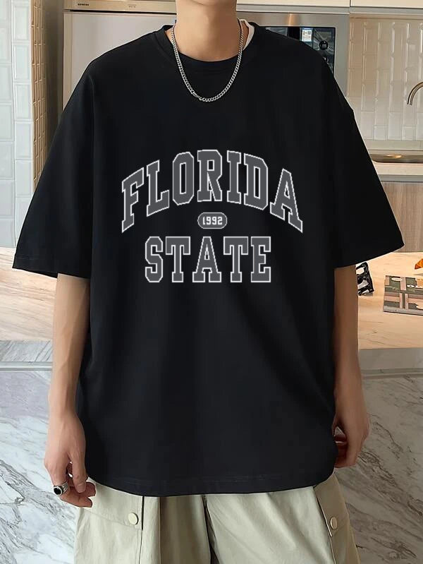 Florida Texture Printed Black Oversized T-shirt