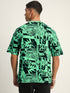 THALASI Comic All Over Printed Green Anime Oversized T shirts for Men