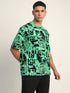 THALASI Comic All Over Printed Green Anime Oversized T shirts for Men