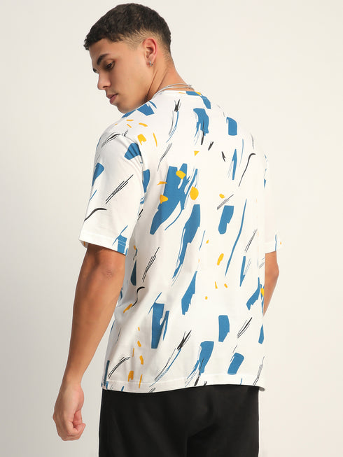 Abstract Print : Oversized Baggy All Over Printed White, Blue Tshirts for Men & Boys