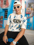 Abstract Print : Oversized Baggy All Over Printed White, Blue Tshirts for Men & Boys