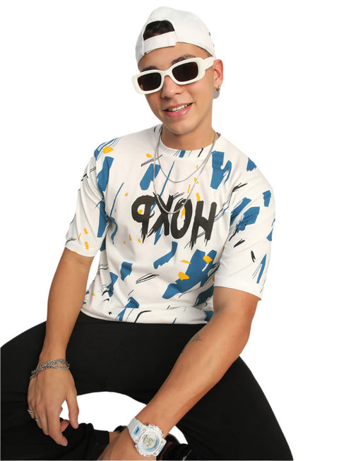 Abstract Print : Oversized Baggy All Over Printed White, Blue Tshirts for Men & Boys