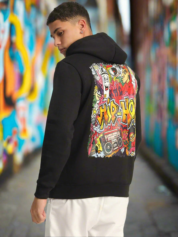 HIP-HOP BACK PRINTED BLACK WINTER HOODIES FOR MEN