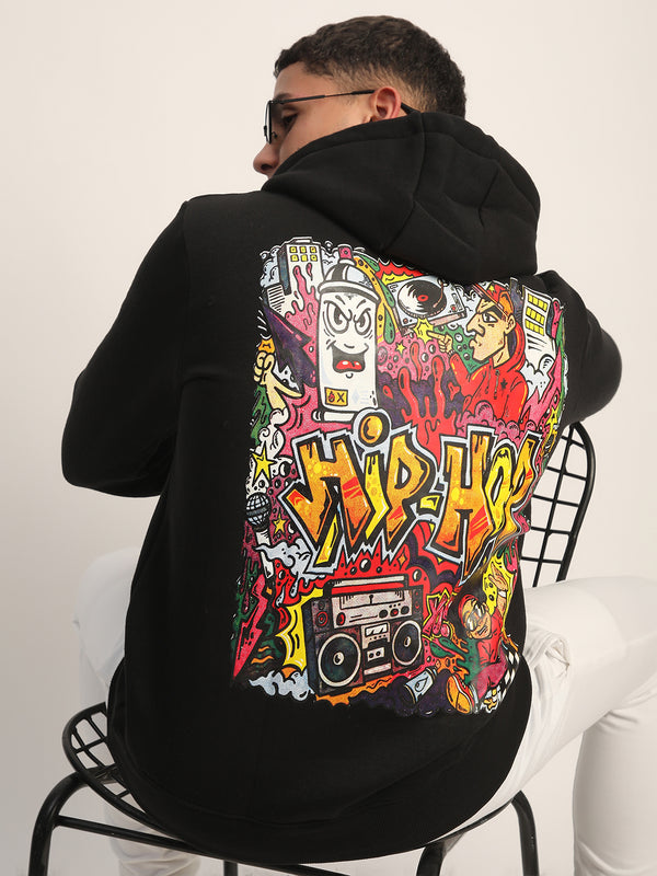 HIP-HOP BACK PRINTED BLACK WINTER HOODIES FOR MEN