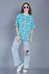 Korean Print : Light Blue Oversized Tshirts for Womens