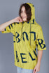 Yellow All Over Printed Hood Oversized Fit T Shirt for Women