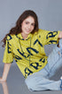 Yellow All Over Printed Hood Oversized Fit T Shirt for Women