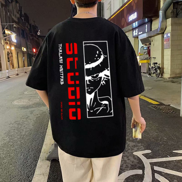 Men's Studio Anime Back Printed Black Oversized T shirt