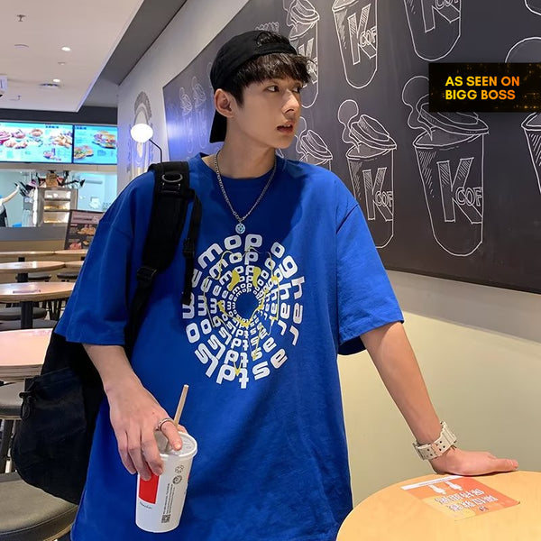 Aesthetic Korean Style Blue Oversized T shirts for Men