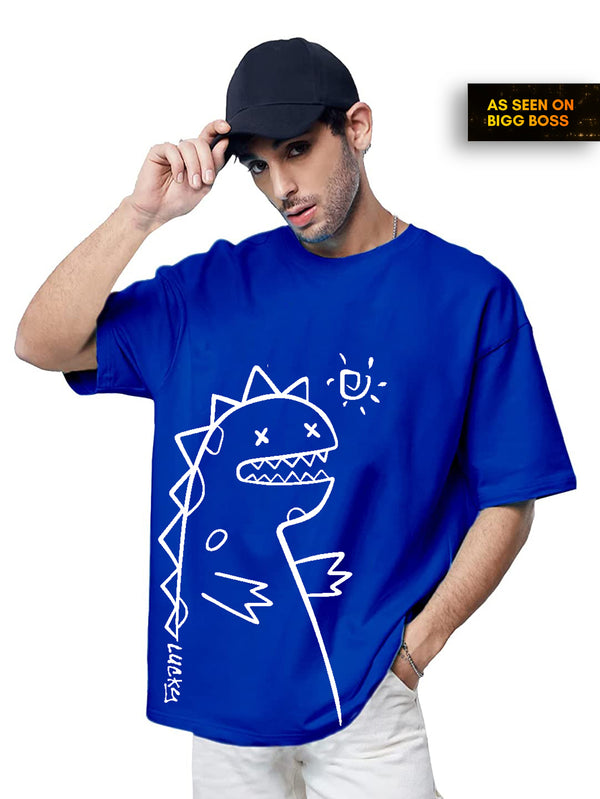 Dino Printed Aesthetic Blue Oversized T shirts for Men