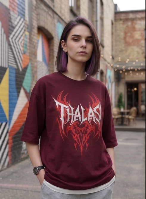 Oversized Gotihc Maroon Drop Shoulder Stylish T shirts For Women Girls