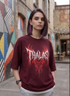 Oversized Gotihc Maroon Drop Shoulder Stylish T shirts For Women Girls