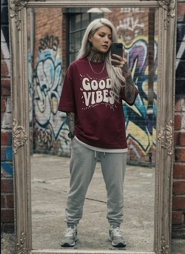Oversized GOD VIBES Maroon Drop Shoulder Stylish T shirts For Women Girls